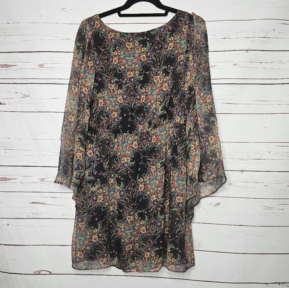 Alice + Olivia Black Floral Mini Dress with Multicolor Print